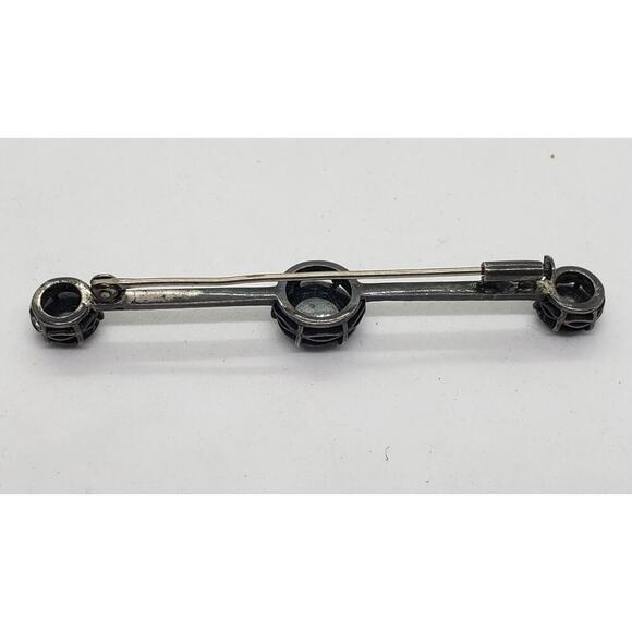 Antique Victorian Bar Brooch Sterling Silver Marcasite Spinel Trombone Clasp Vtg - Picture 5 of 10